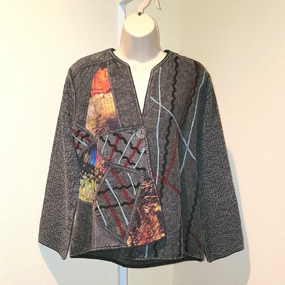PASLEY & SAGE MIXED TEXTILE EMBROIDERED BOHO FABRIC JACKET - Picture 2 of 13